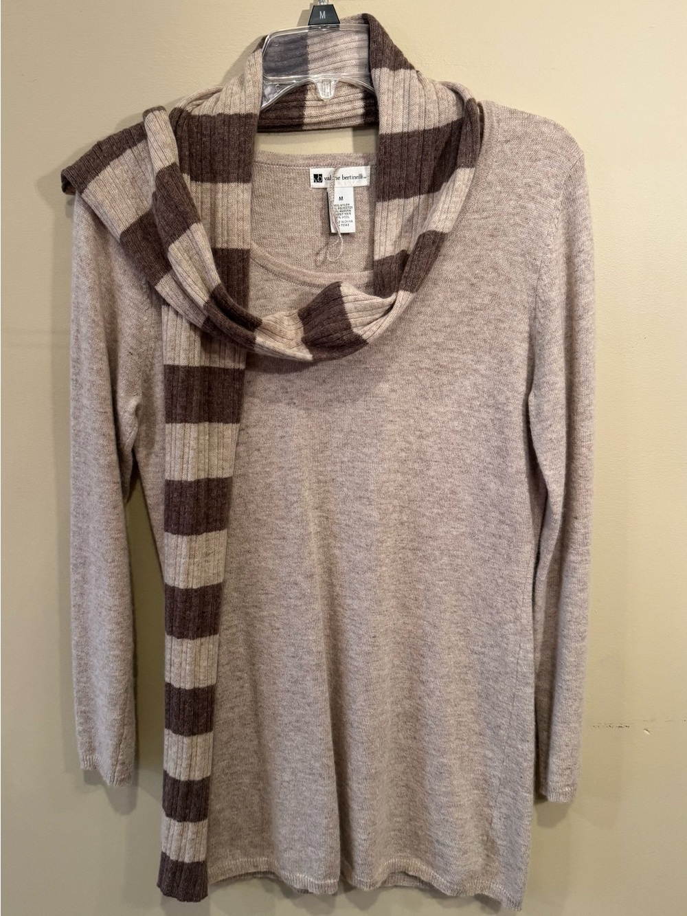 Wool long sleeve tan tunic with scarf by Valerie Bertinelli - Medium